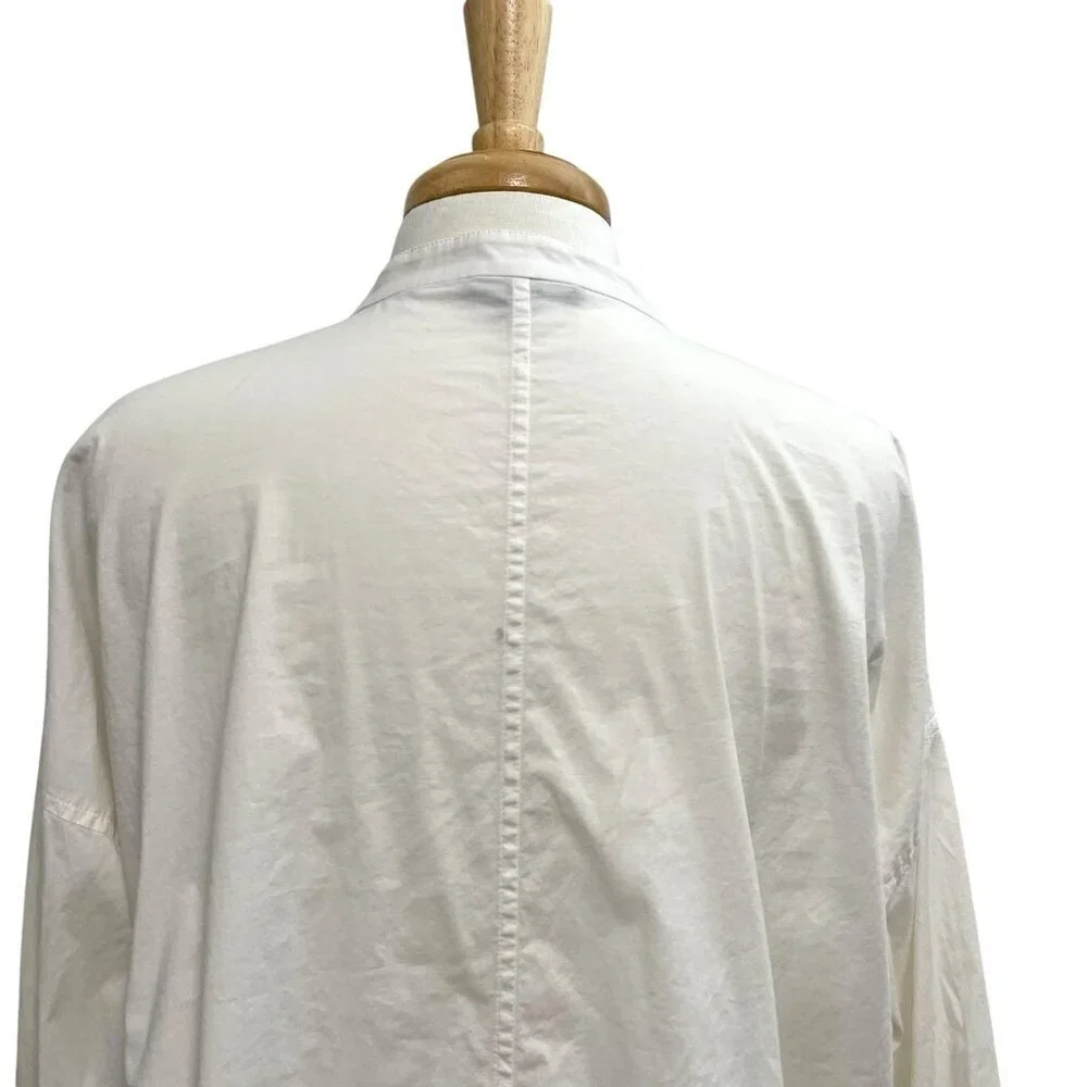 Eileen Fisher Mandarin Collar Button Front Long Sleeve Tunic Top White sz Medium